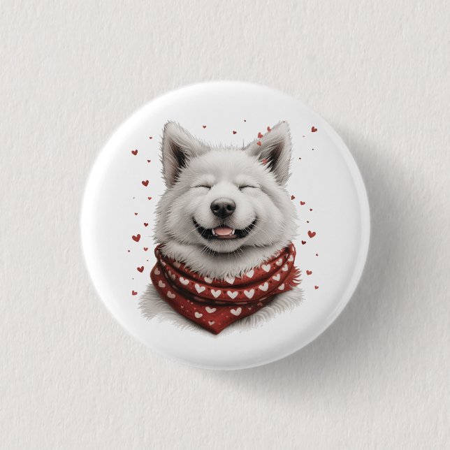 Valentines Day Samoyed Dog Button (Front)