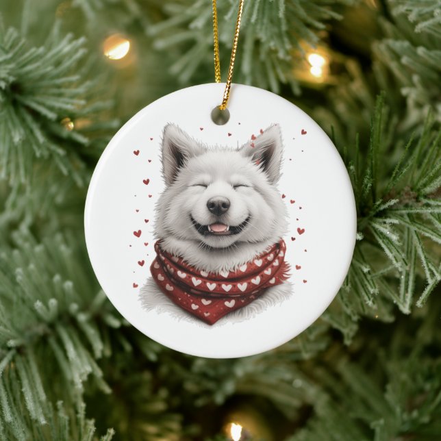 Valentines Day Samoyed Dog Ceramic Ornament (Tree)