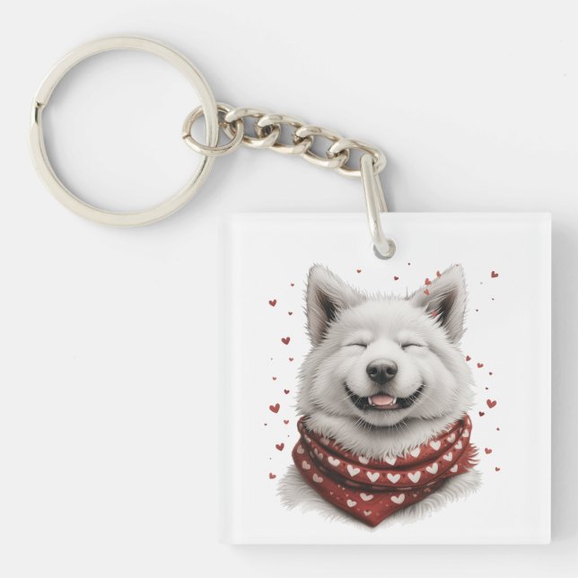 Valentines Day Samoyed Dog Keychain (Front)