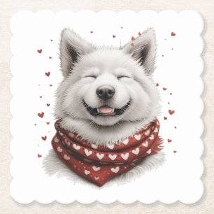 Valentines Day Samoyed Dog Paper Coaster
