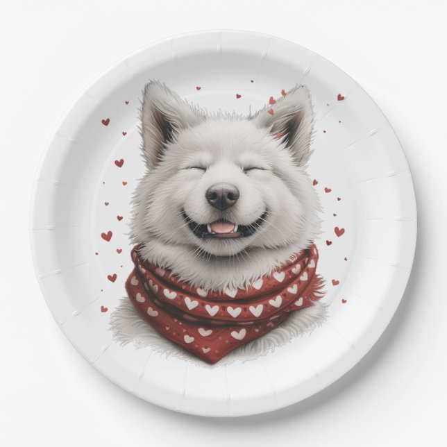 Valentines Day Samoyed Dog Paper Plates (Front)