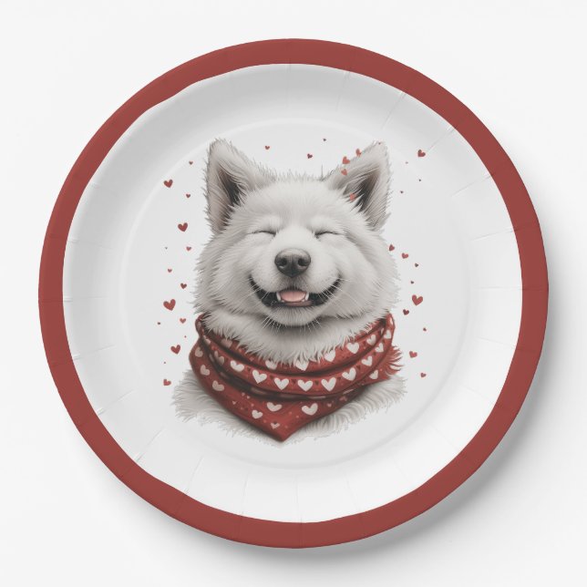 Valentines Day Samoyed Dog Paper Plates (Front)