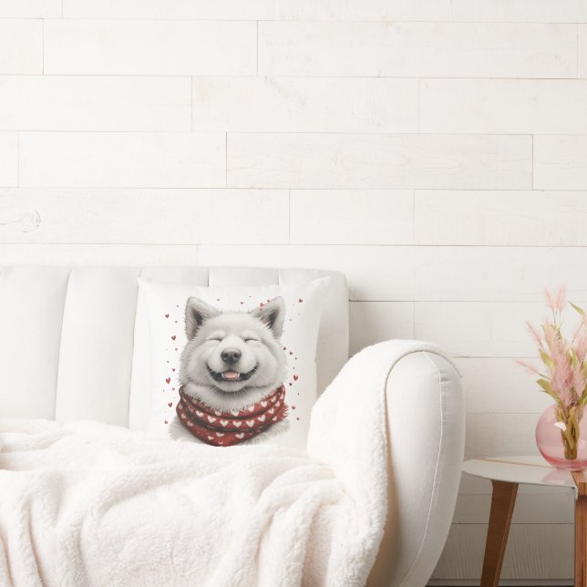 Valentines Day Samoyed Dog Throw Pillow (Couch)