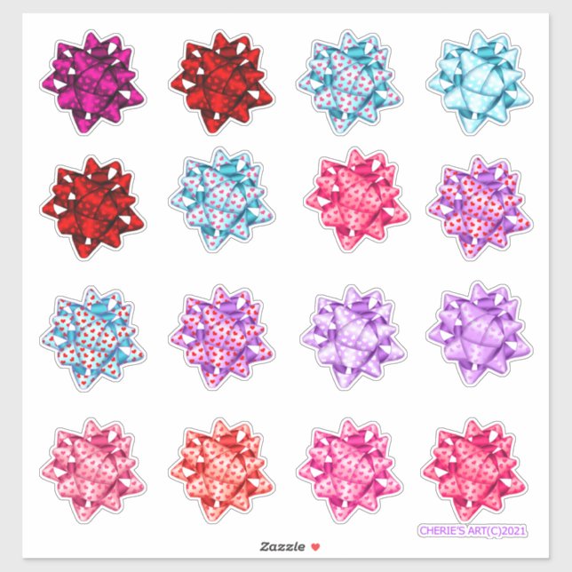Valentine's Day Satin Hearts Bows Sticker (Sheet)
