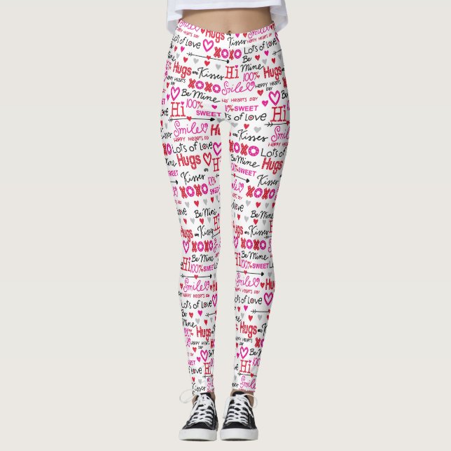 Valentine's Day Sayings Word Collage Leggings (Front)
