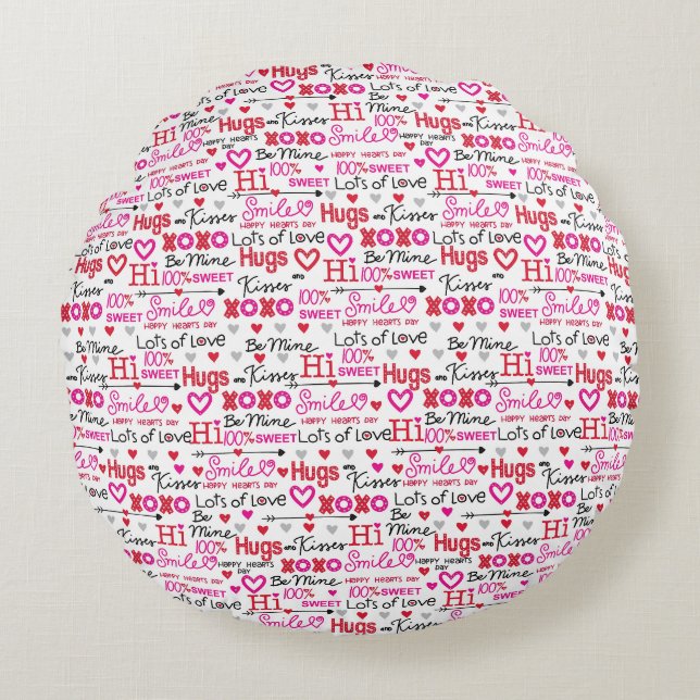 Valentine's Day Sayings Word Collage Round Pillow (Front)