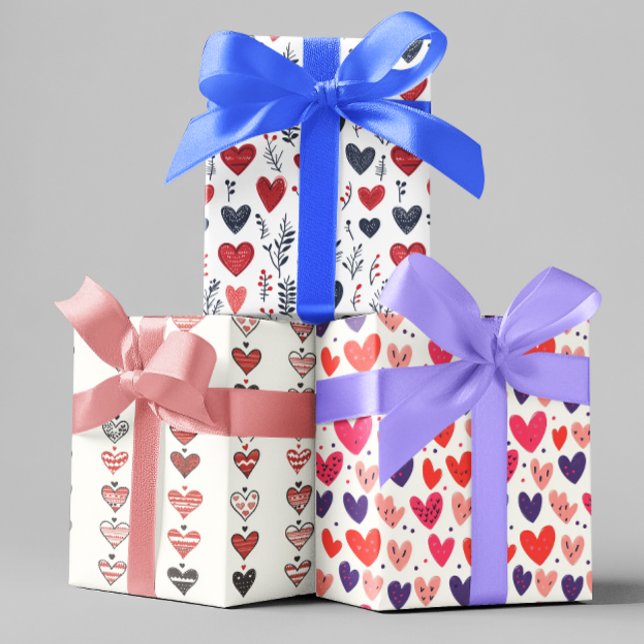 Valentine's Day Scandinavian Hearts  Wrapping Paper Sheets (Creator Uploaded)