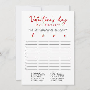 Valentine's day Scattergories editable game Card