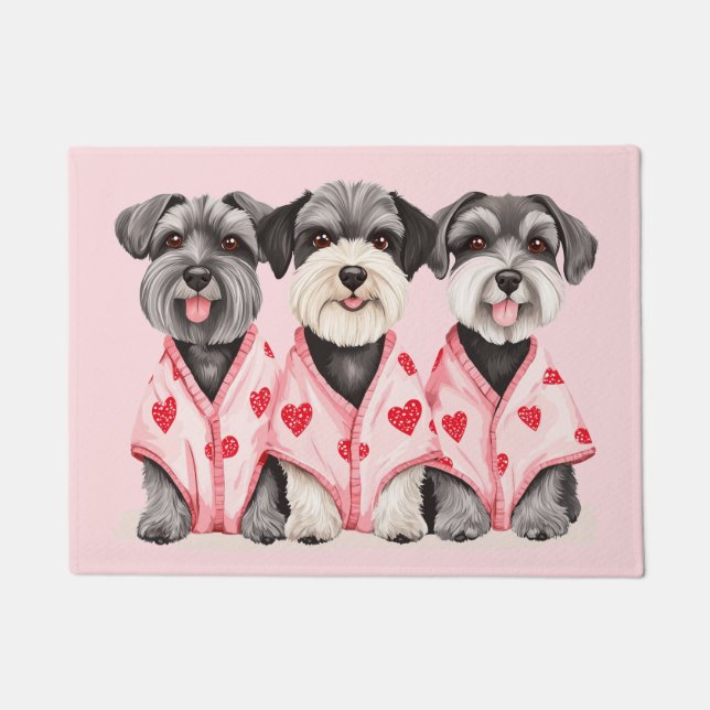 Valentines Day Schnauzer Dogs Doormat (Front)