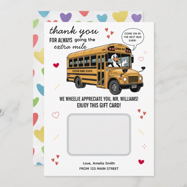 Valentine's Day School Bus Driver Gift Card Holder (Front/Back)
