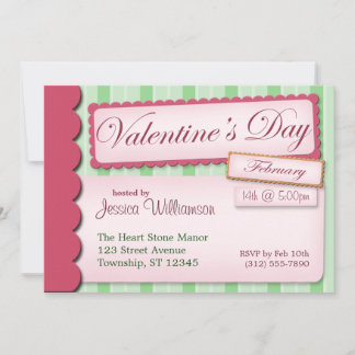 Valentine's Day Scrapbook Green Stripe Invitations