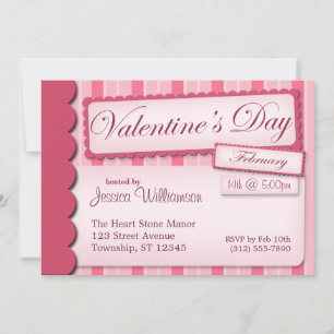 Valentine's Day Scrapbook Pink Stripe Invitations