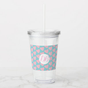 Valentines Day Scribble Hearts Monogram Acrylic Tumbler