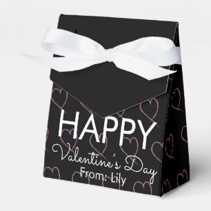 Valentines Day Scribble Hearts Pink Black Favor Boxes