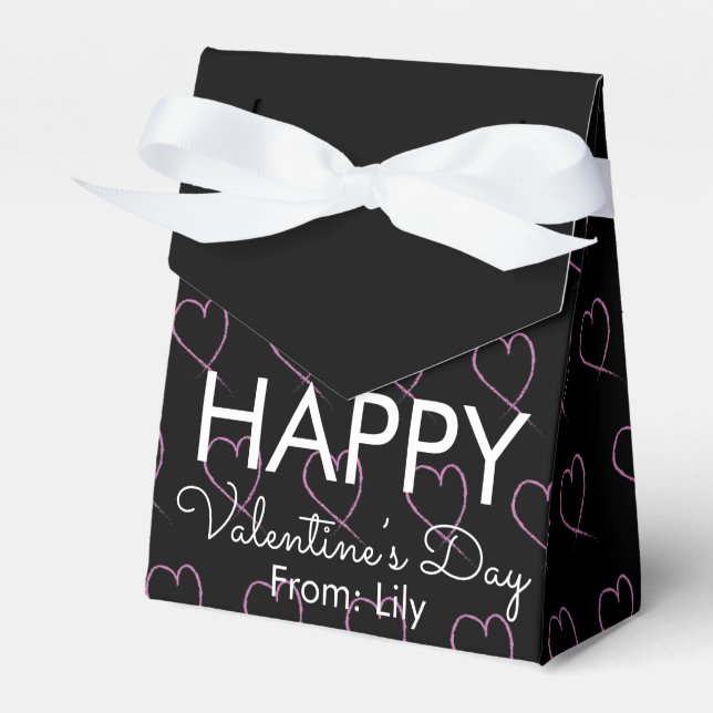 Valentines Day Scribble Hearts Pink Black   Favor  Boxes (Front Side)