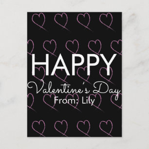 Valentines Day Scribble Hearts Pink Black    Postcard