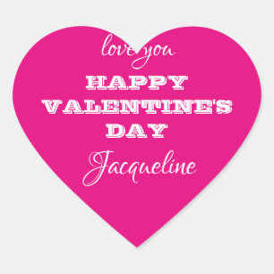 Valentine's Day Script Name Cute Hot Pink Heart Sticker