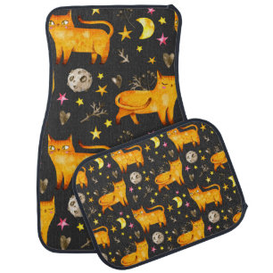 Valentine's day seamless pattern with cats, stars car floor mat