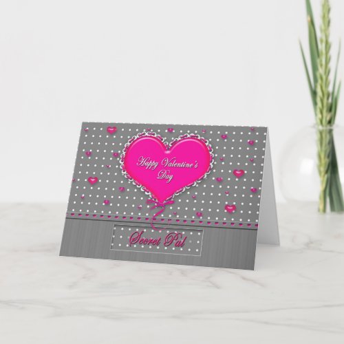 Valentines Day Secret Pal _ GrayPinkPolka Dot Holiday Card