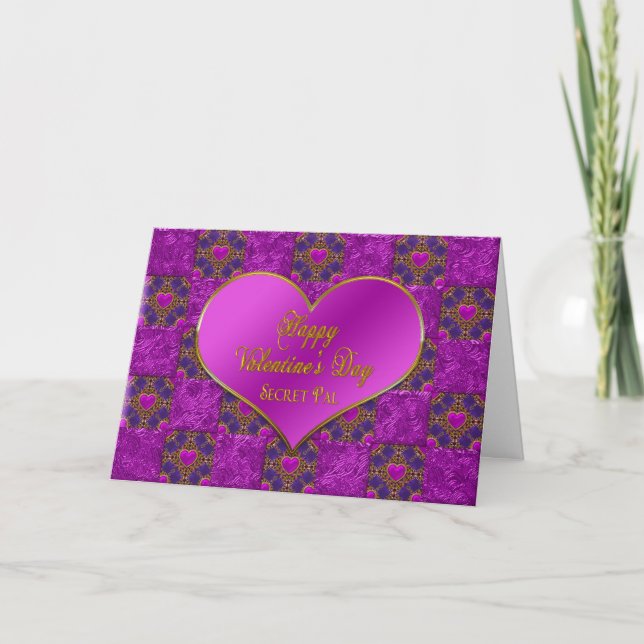 Valentine's Day - SECRET PAL - Hearts/Purple/Pink Holiday Card (Front)
