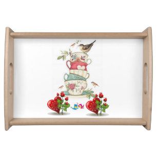 Valentines Day Serving Tray Bird Vintage