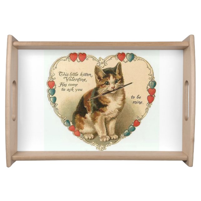 Valentines Day Serving Tray Kitten Vintage (Front)