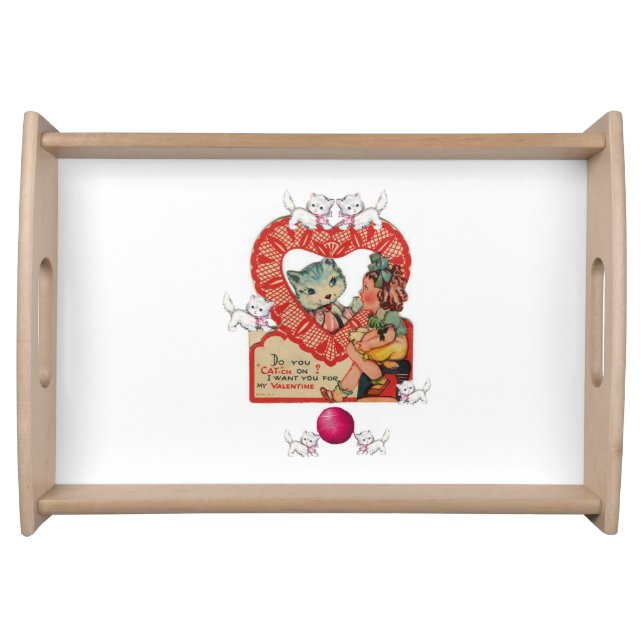 Valentines Day Serving Tray Kitten Vintage (Front)