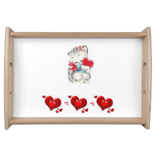 Valentines Day Serving Tray Kitten Vintage