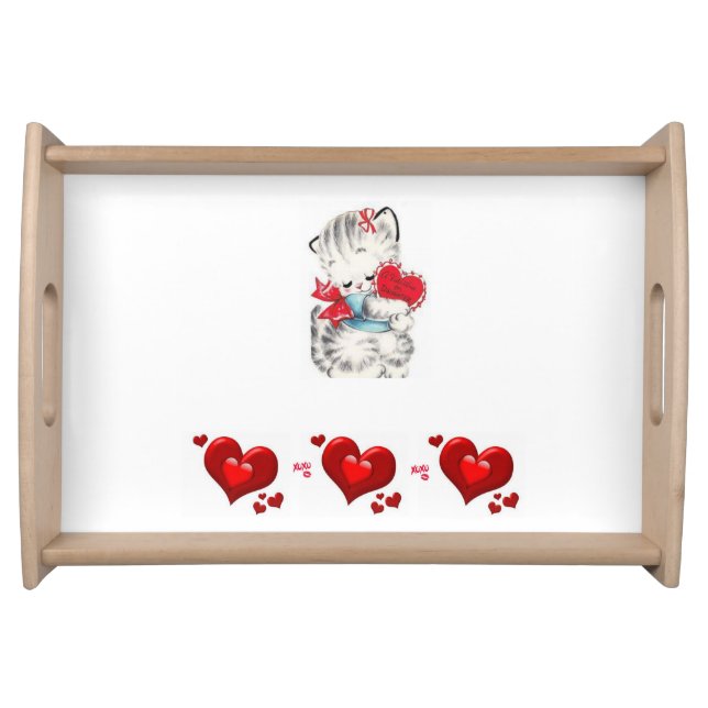 Valentines Day Serving Tray Kitten Vintage (Front)