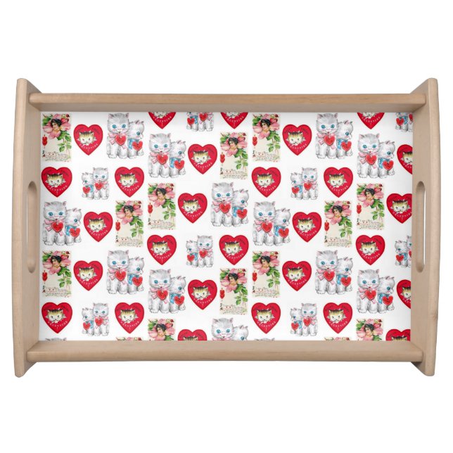 Valentines Day Serving Tray Kitten Vintage (Front)