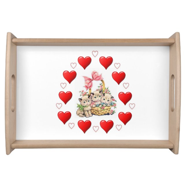 Valentines Day Serving Tray Kitten Vintage (Front)