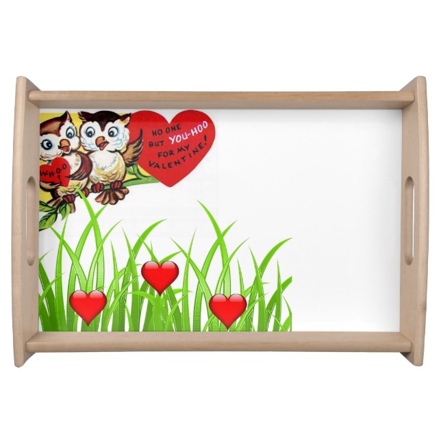 Valentines Day Serving Tray Owl Vintage (Front)