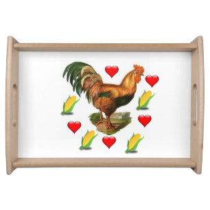 Valentines Day Serving Tray Rooster Vintage