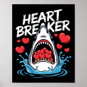 Valentines Day Shark Heart Breaker Boys Kids  Poster