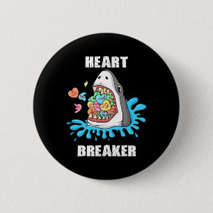 Valentines Day Shark Heart Breaker Fun Boys Kids Button