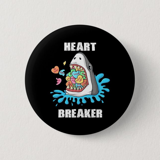 Valentines Day Shark Heart Breaker Fun Boys Kids  Button (Front)