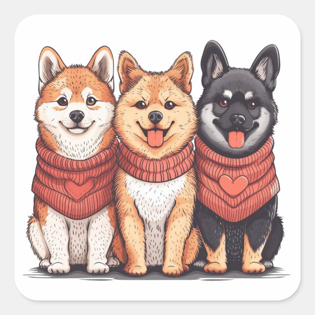 Valentines Day Shiba Inu Dogs Square Sticker (Front)
