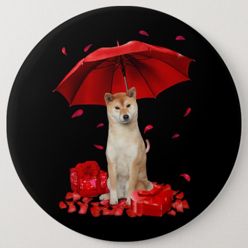 Valentines Day Shiba Inu Umbrella Heart Puppy Dog  Button