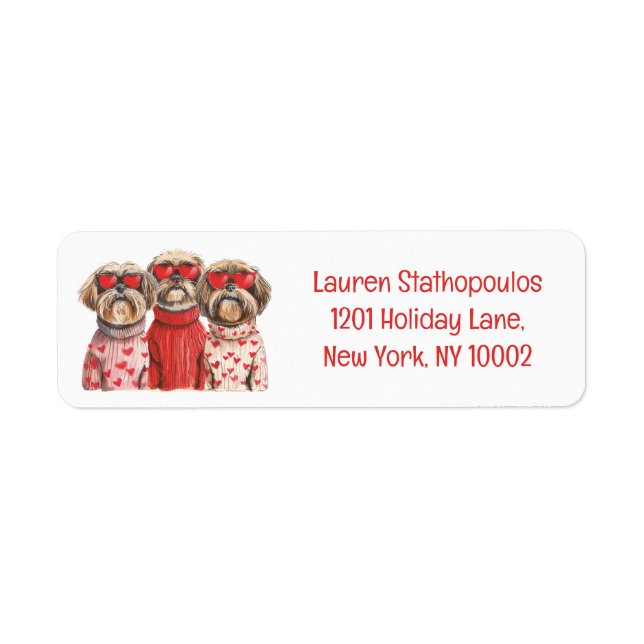 Valentines Day Shih Tzu Dogs Label (Front)