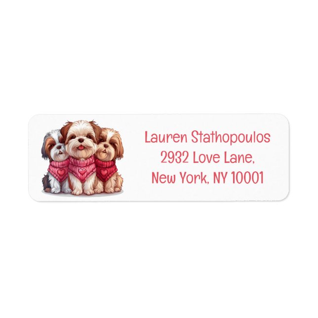 Valentines Day Shih Tzu Dogs Label (Front)