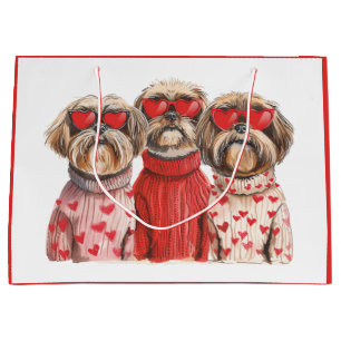 Valentines Day Shih Tzu Dogs Large Gift Bag