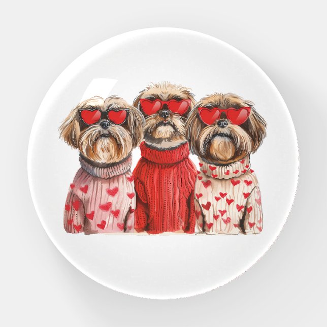 Valentines Day Shih Tzu Dogs Paperweight (Front)