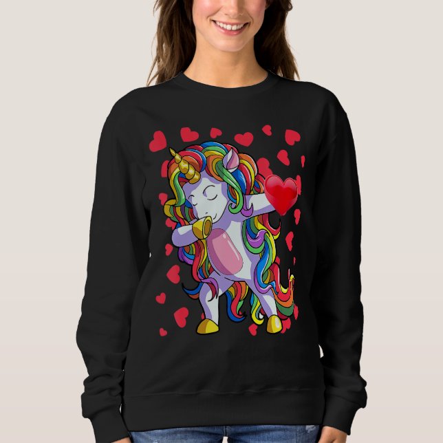 Valentine's Day Shirt Girls Women Dabbing Unicorn  (Front)