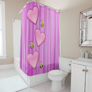 Valentine's Day Shower Curtain, Bee Shower Curtain