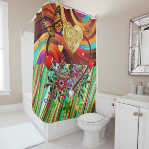 Valentine's Day Shower Curtain, Butterfly Shower Curtain