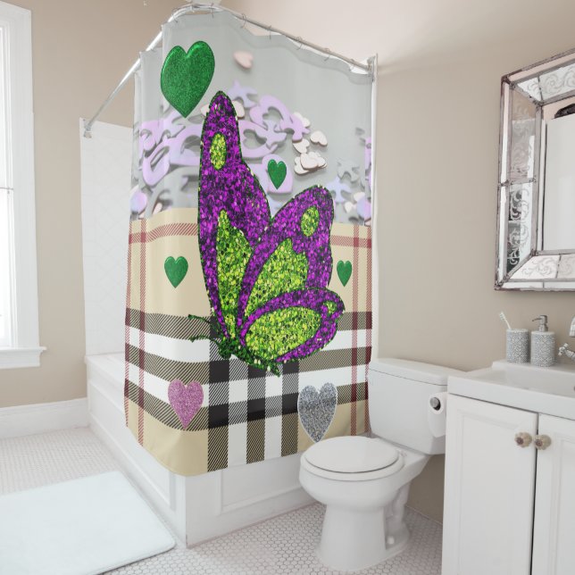Valentine's Day Shower Curtain, Butterfly Shower Curtain (In Situ)