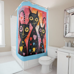 Valentine's Day Shower Curtain, Cats Hearts Shower Curtain