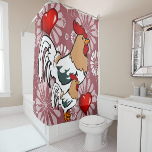 Valentine's Day Shower Curtain, Chicken Shower Curtain