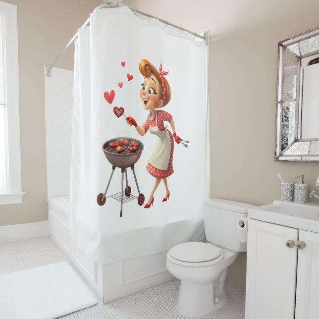 Valentine's Day Shower Curtain, Cooking LoveHearts Shower Curtain (In Situ)