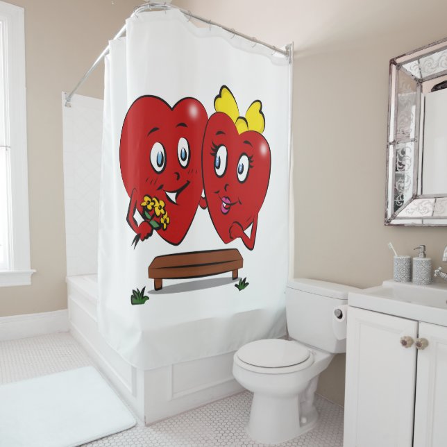 Valentine's Day Shower Curtain, Couple Red Hearts Shower Curtain (In Situ)